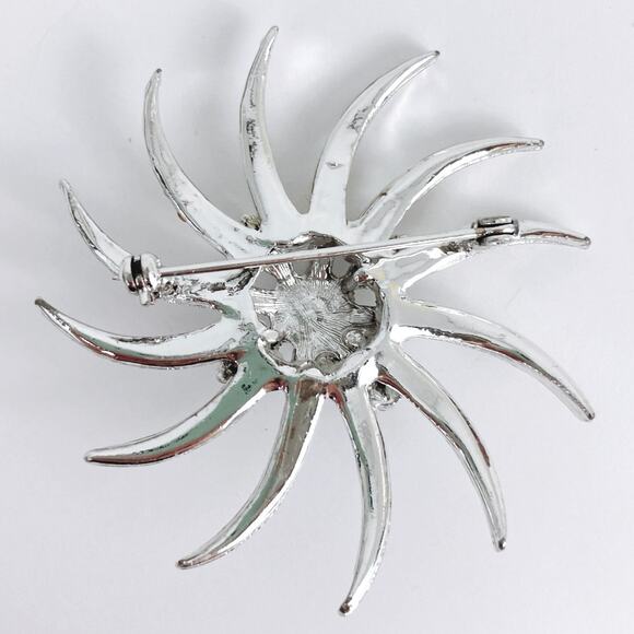 Vintage Mid Century Brooch Silver Tone Starburst Clear Rhinestone Jewelry - Picture 8 of 9